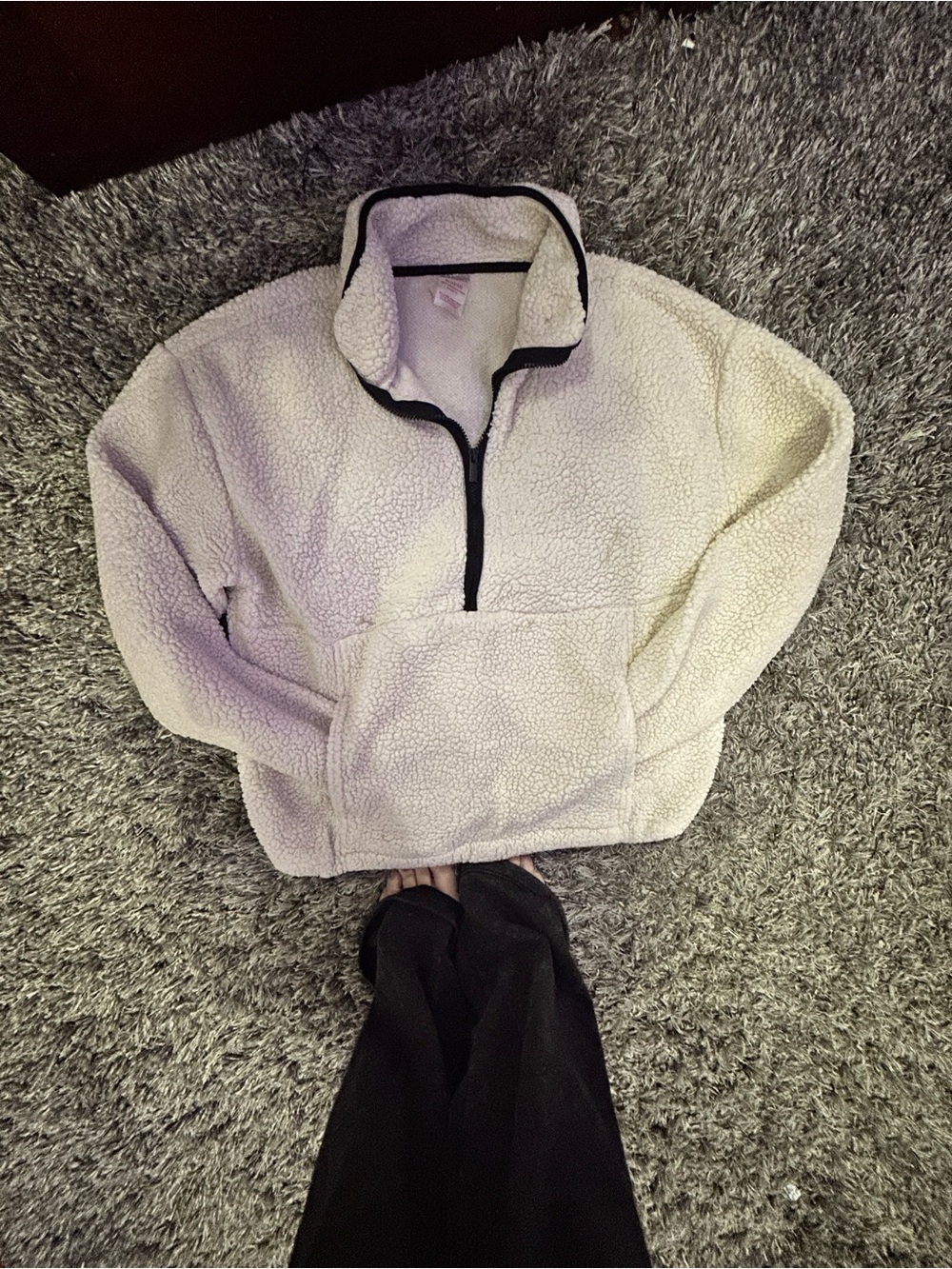 No Boundaries Ivory Sherpa Half-Zip Pullover with Black Trim